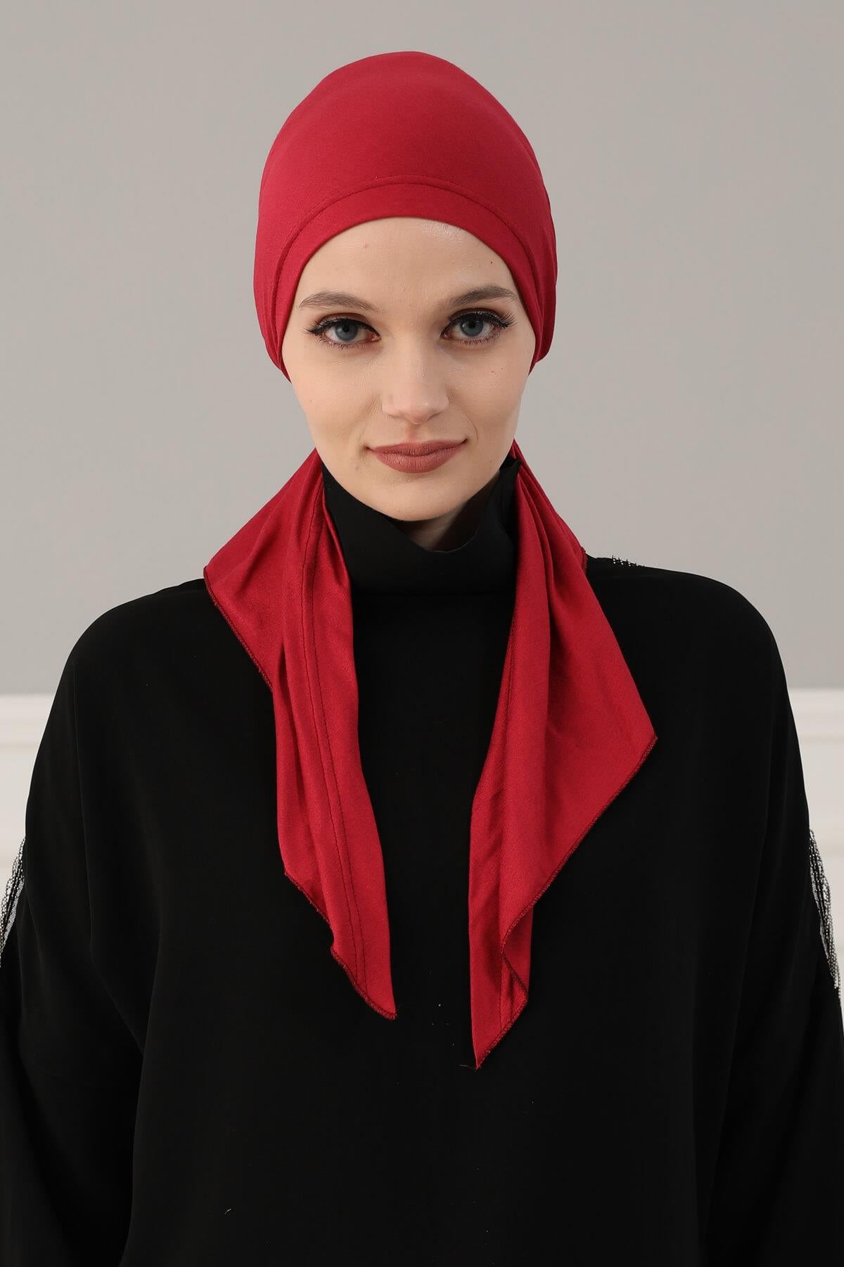Simple Pre-Tied Turban Bonnet for Women, Easy Wear Chemo Headwear for Cancer Patients, Soft and Breathable Cotton Headwrap,B-47 Maroon