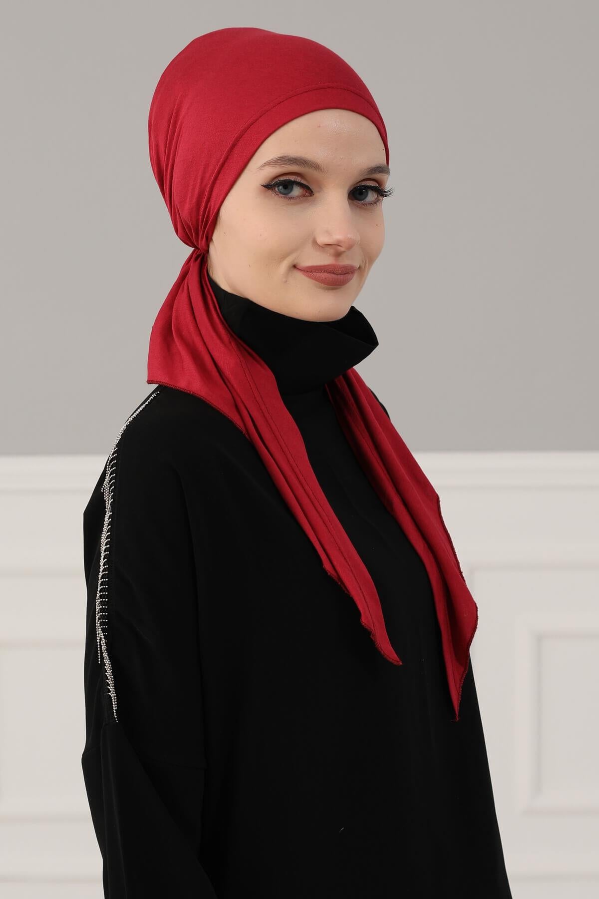 Simple Pre-Tied Turban Bonnet for Women, Easy Wear Chemo Headwear for Cancer Patients, Soft and Breathable Cotton Headwrap,B-47 Maroon