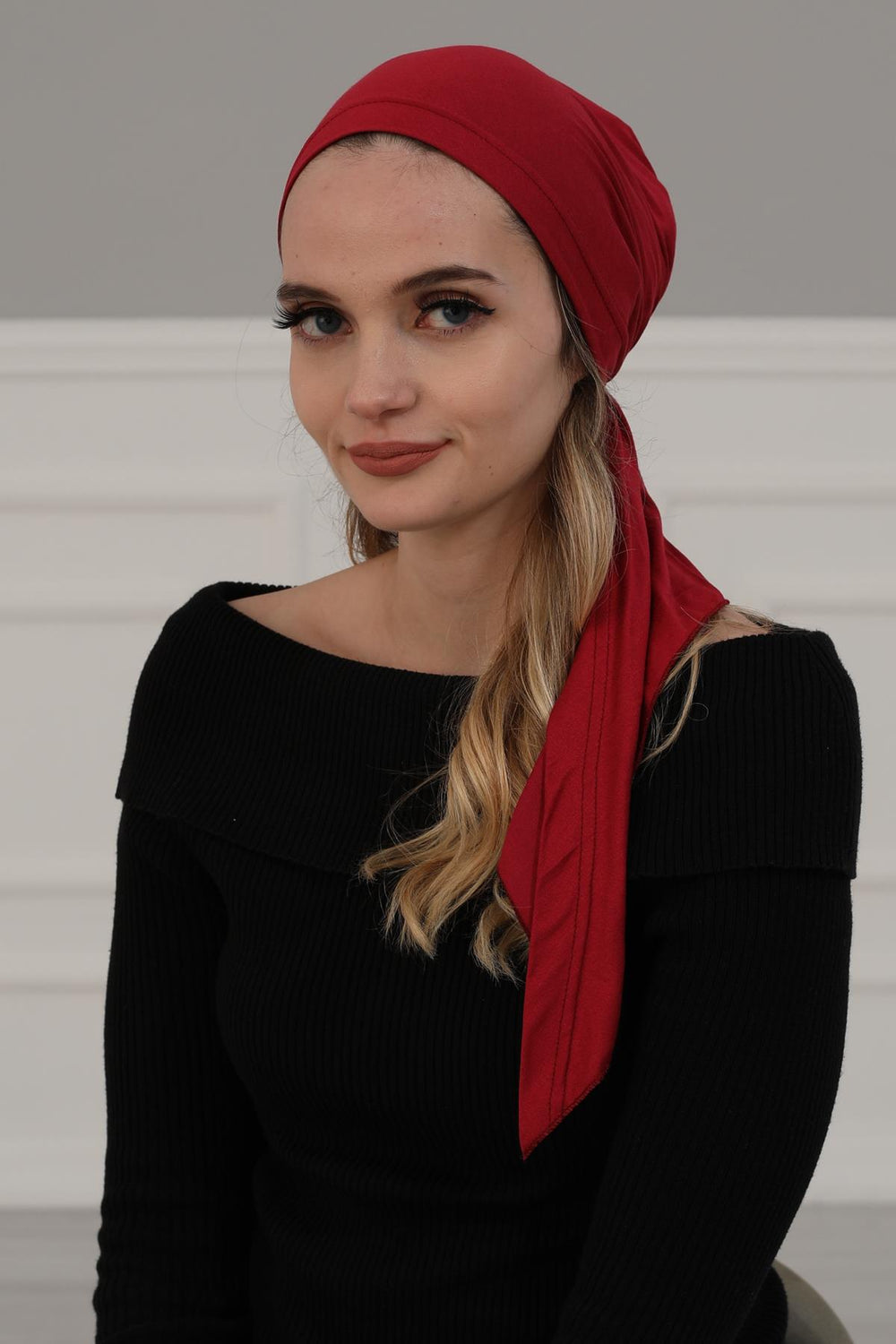 Simple Pre-Tied Turban Bonnet for Women, Easy Wear Chemo Headwear for Cancer Patients, Soft and Breathable Cotton Headwrap,B-47 Maroon