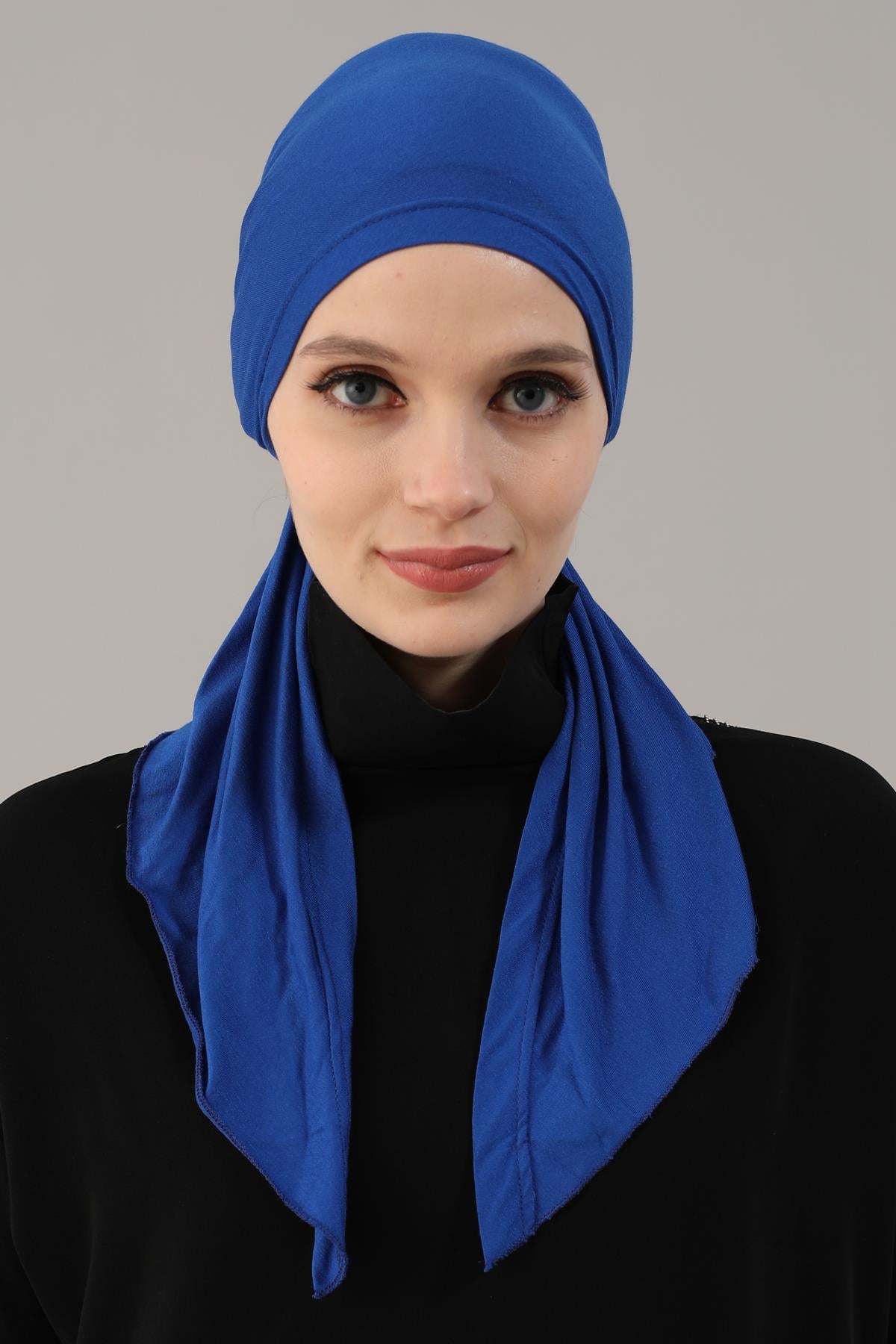 Simple Pre-Tied Turban Bonnet for Women, Easy Wear Chemo Headwear for Cancer Patients, Soft and Breathable Cotton Headwrap,B-47 Sax Blue