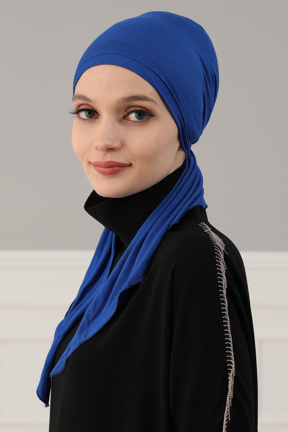 Simple Pre-Tied Turban Bonnet for Women, Easy Wear Chemo Headwear for Cancer Patients, Soft and Breathable Cotton Headwrap,B-47 Sax Blue