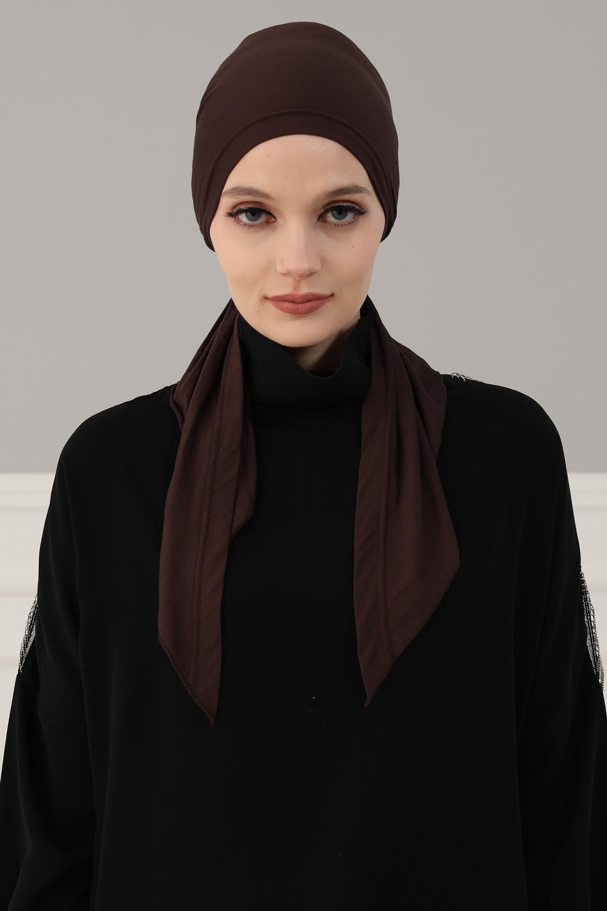 Simple Pre-Tied Turban Bonnet for Women, Easy Wear Chemo Headwear for Cancer Patients, Soft and Breathable Cotton Headwrap,B-47 Brown