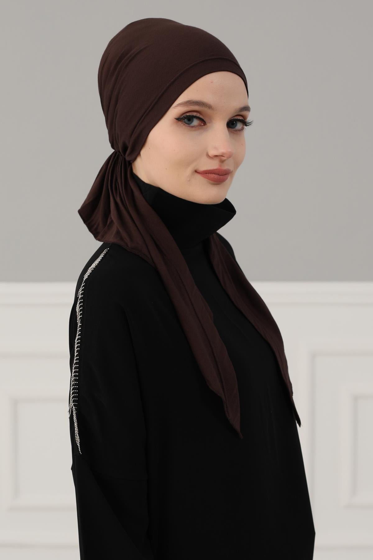 Simple Pre-Tied Turban Bonnet for Women, Easy Wear Chemo Headwear for Cancer Patients, Soft and Breathable Cotton Headwrap,B-47 Brown