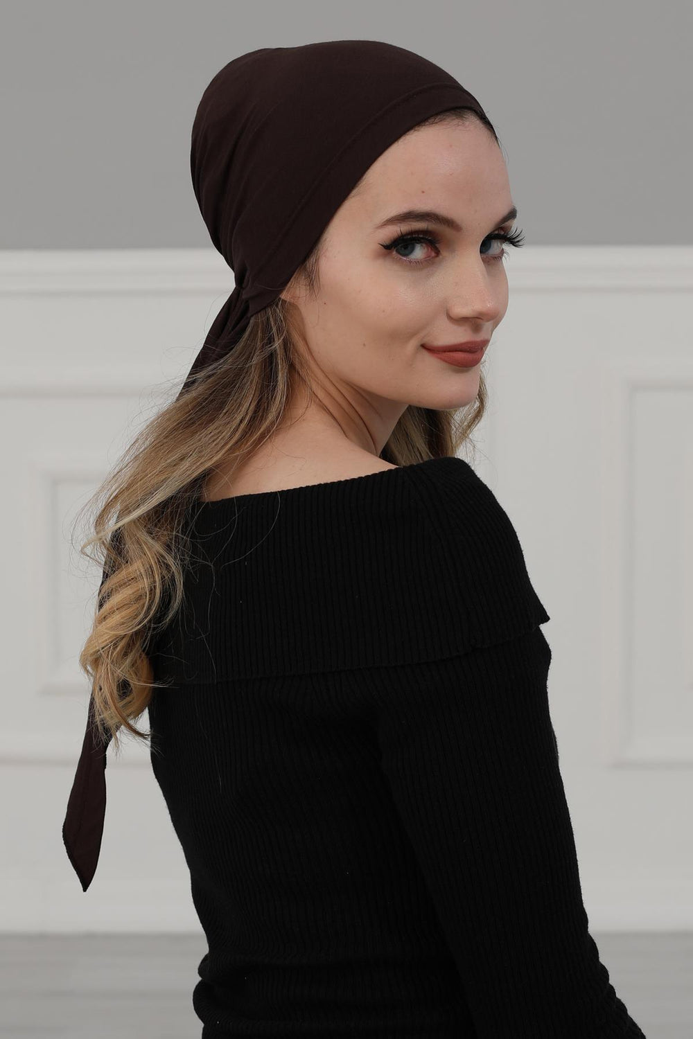 Simple Pre-Tied Turban Bonnet for Women, Easy Wear Chemo Headwear for Cancer Patients, Soft and Breathable Cotton Headwrap,B-47 Brown
