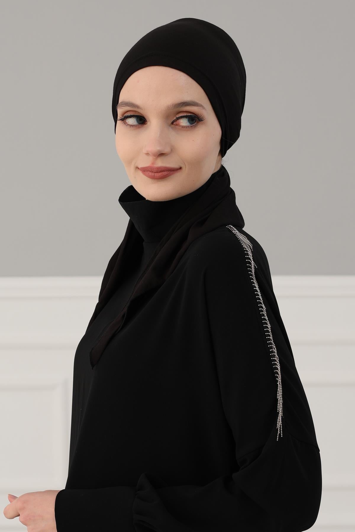 Simple Pre-Tied Turban Bonnet for Women, Easy Wear Chemo Headwear for Cancer Patients, Soft and Breathable Cotton Headwrap,B-47 Black