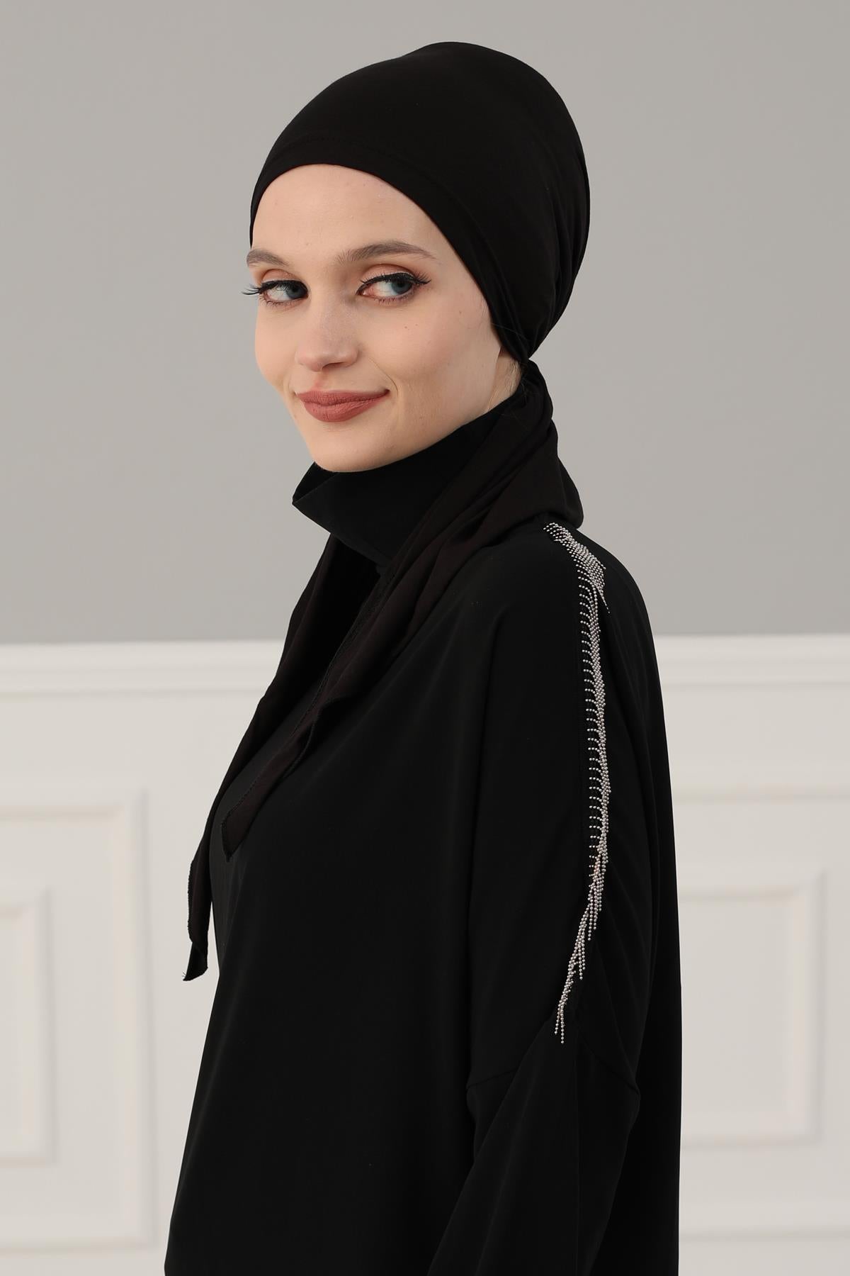 Simple Pre-Tied Turban Bonnet for Women, Easy Wear Chemo Headwear for Cancer Patients, Soft and Breathable Cotton Headwrap,B-47 Black