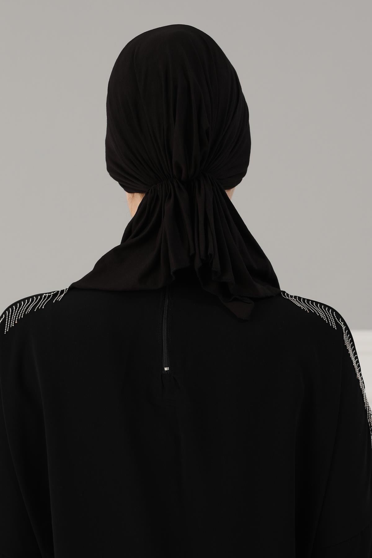 Simple Pre-Tied Turban Bonnet for Women, Easy Wear Chemo Headwear for Cancer Patients, Soft and Breathable Cotton Headwrap,B-47 Black