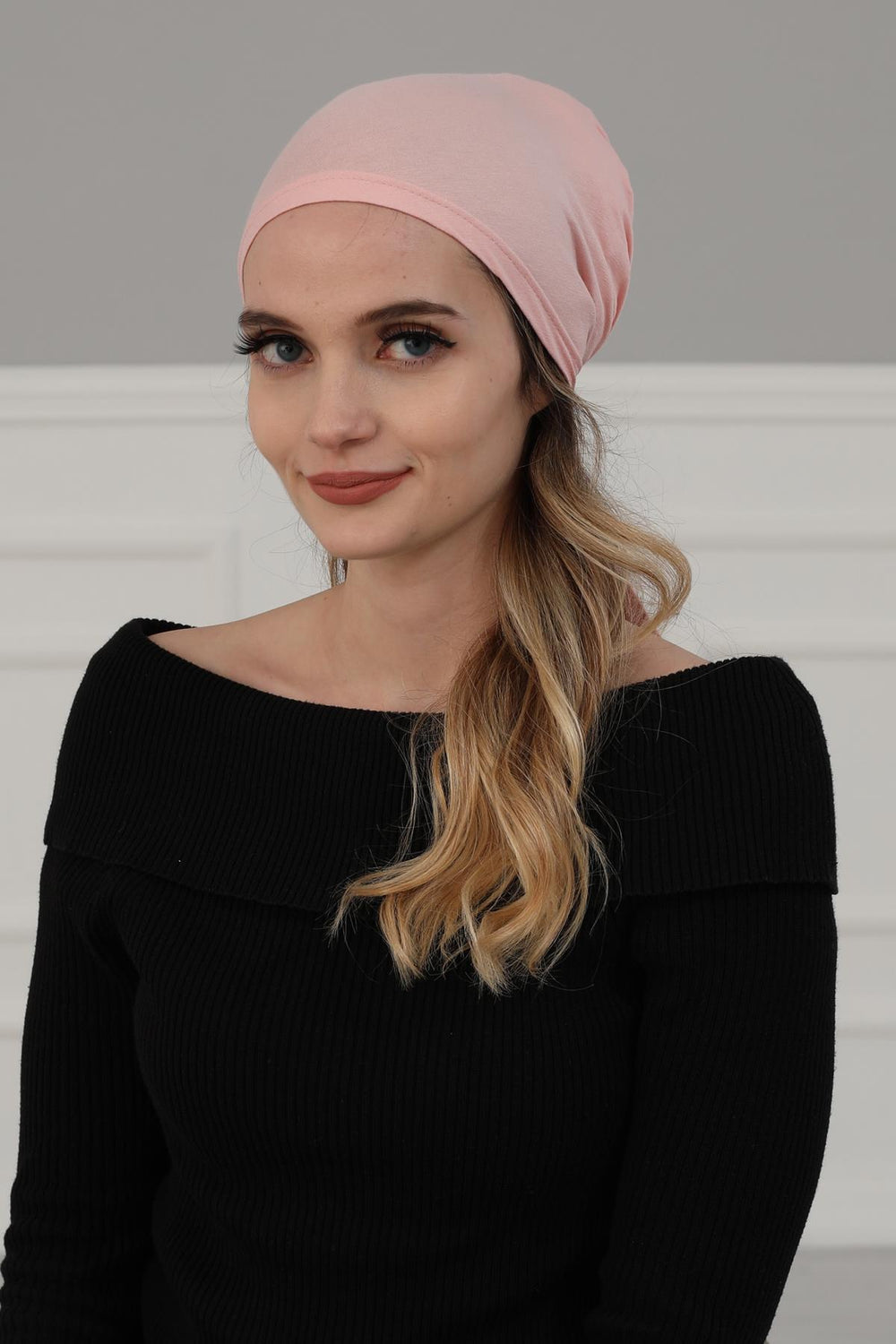 Simple Pre-Tied Turban Bonnet for Women, Easy Wear Chemo Headwear for Cancer Patients, Soft and Breathable Cotton Headwrap,B-47 Powder
