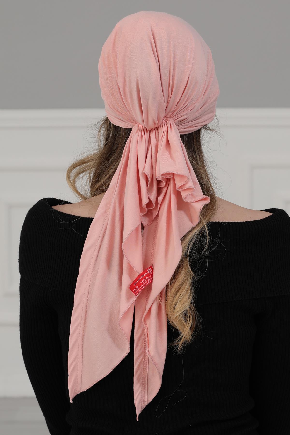 Simple Pre-Tied Turban Bonnet for Women, Easy Wear Chemo Headwear for Cancer Patients, Soft and Breathable Cotton Headwrap,B-47 Powder