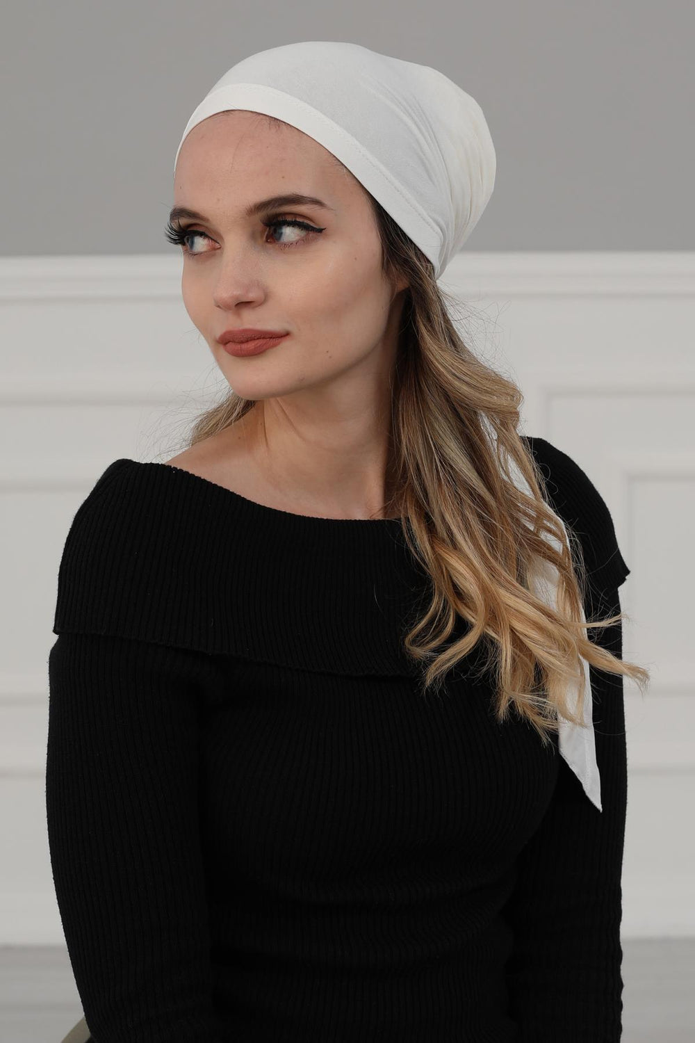 Simple Pre-Tied Turban Bonnet for Women, Easy Wear Chemo Headwear for Cancer Patients, Soft and Breathable Cotton Headwrap,B-47 Ivory