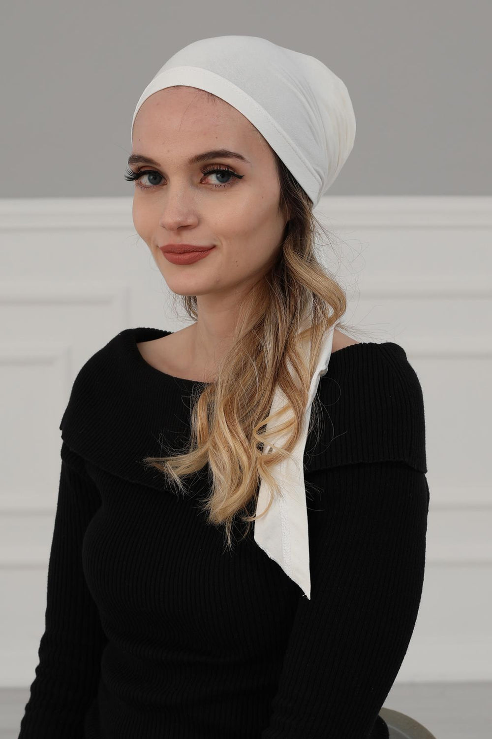 Simple Pre-Tied Turban Bonnet for Women, Easy Wear Chemo Headwear for Cancer Patients, Soft and Breathable Cotton Headwrap,B-47 Ivory
