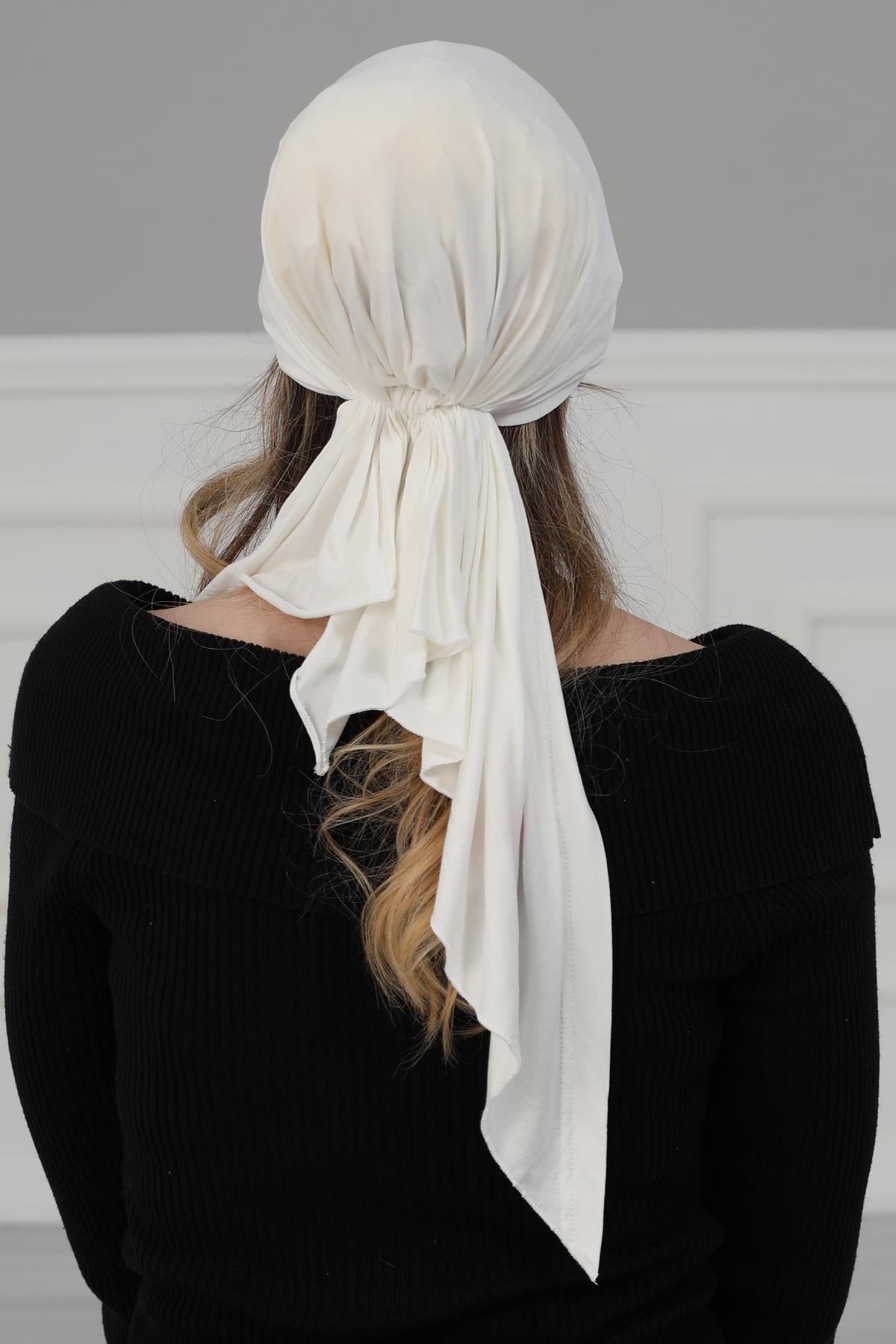 Simple Pre-Tied Turban Bonnet for Women, Easy Wear Chemo Headwear for Cancer Patients, Soft and Breathable Cotton Headwrap,B-47 Ivory