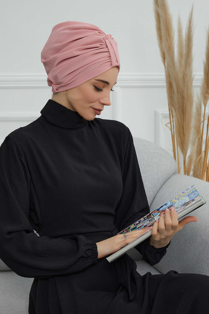 Sun Protective Aerobin Bonnet Cap for Women, Stylish & Flexible Wrinkle-Resistant Instant Turban, Comfortable Chemo Headwear for Women,B-69 Pink