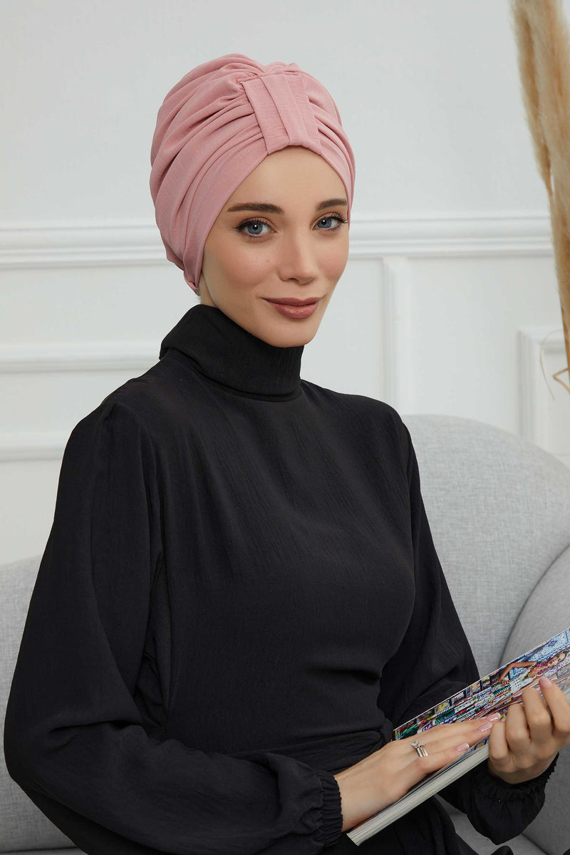Sun Protective Aerobin Bonnet Cap for Women, Stylish & Flexible Wrinkle-Resistant Instant Turban, Comfortable Chemo Headwear for Women,B-69 Pink
