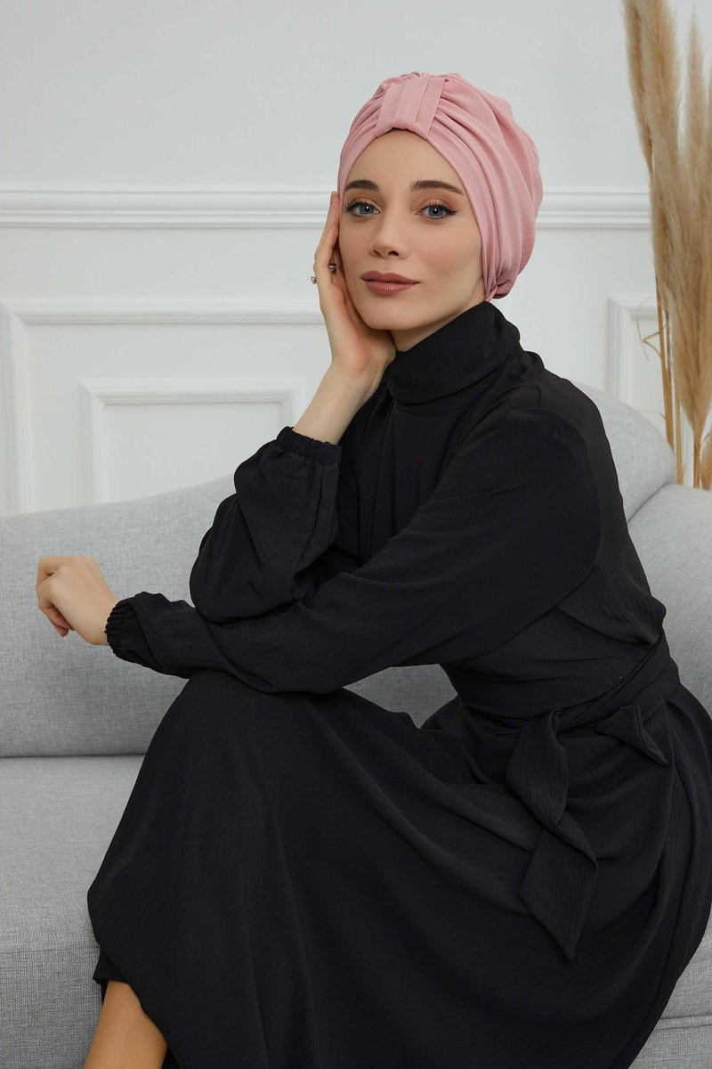 Sun Protective Aerobin Bonnet Cap for Women, Stylish & Flexible Wrinkle-Resistant Instant Turban, Comfortable Chemo Headwear for Women,B-69 Pink