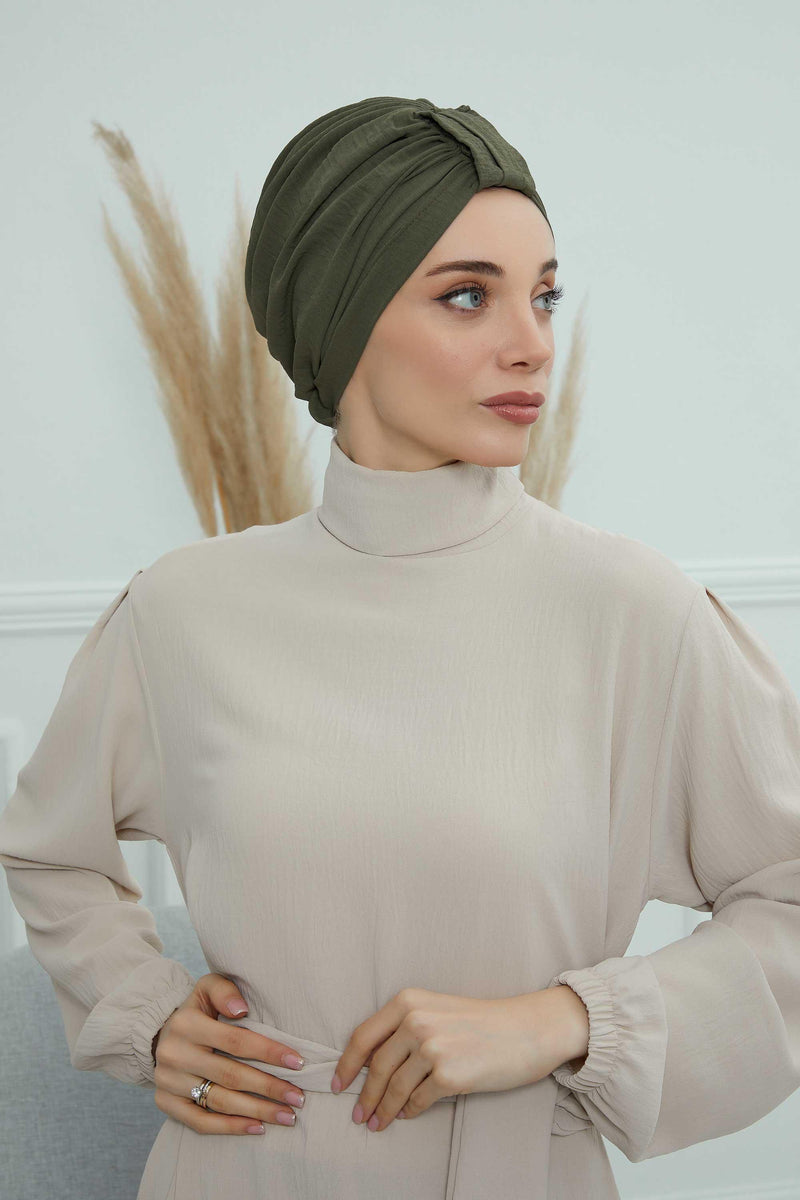 Sun Protective Aerobin Bonnet Cap for Women, Stylish & Flexible Wrinkle-Resistant Instant Turban, Comfortable Chemo Headwear for Women,B-69 Army Green