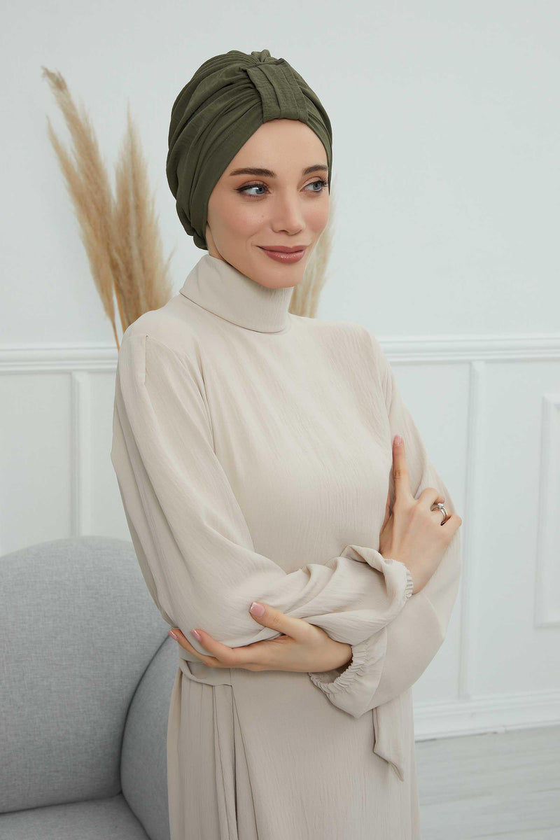 Sun Protective Aerobin Bonnet Cap for Women, Stylish & Flexible Wrinkle-Resistant Instant Turban, Comfortable Chemo Headwear for Women,B-69 Army Green