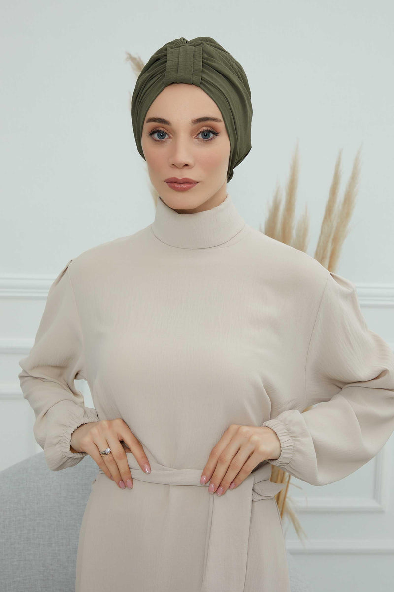 Sun Protective Aerobin Bonnet Cap for Women, Stylish & Flexible Wrinkle-Resistant Instant Turban, Comfortable Chemo Headwear for Women,B-69 Army Green