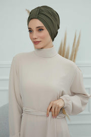 Sun Protective Aerobin Bonnet Cap for Women, Stylish & Flexible Wrinkle-Resistant Instant Turban, Comfortable Chemo Headwear for Women,B-69 Army Green