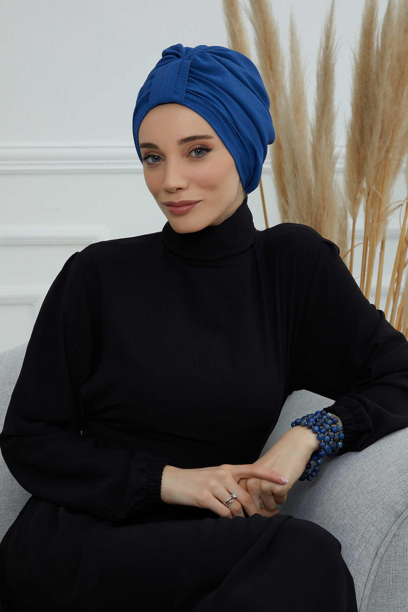 Sun Protective Aerobin Bonnet Cap for Women, Stylish & Flexible Wrinkle-Resistant Instant Turban, Comfortable Chemo Headwear for Women,B-69 Blue