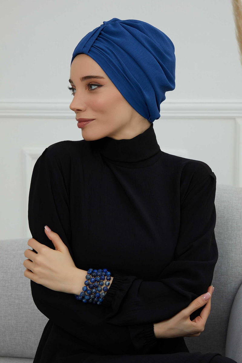 Sun Protective Aerobin Bonnet Cap for Women, Stylish & Flexible Wrinkle-Resistant Instant Turban, Comfortable Chemo Headwear for Women,B-69 Blue