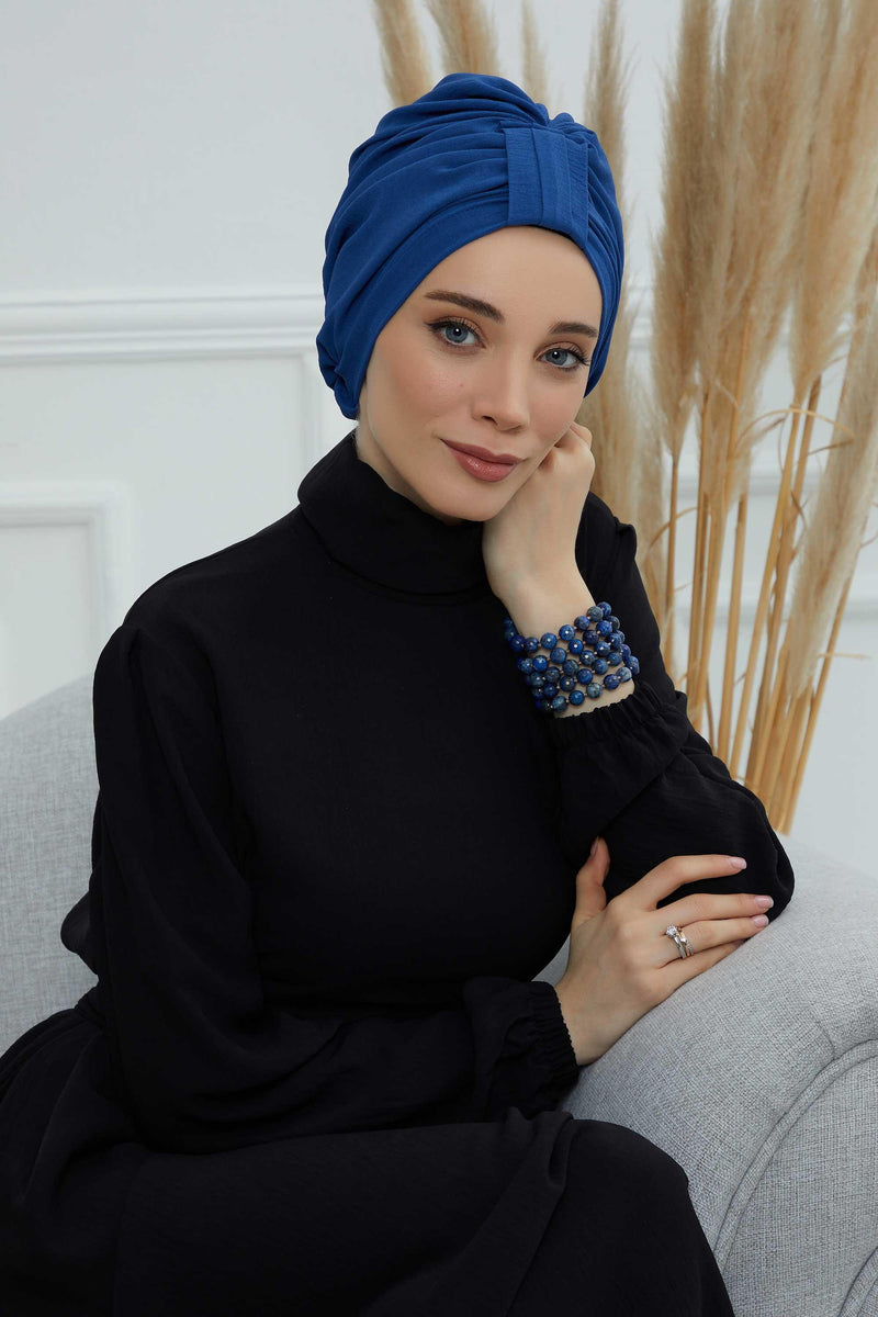 Sun Protective Aerobin Bonnet Cap for Women, Stylish & Flexible Wrinkle-Resistant Instant Turban, Comfortable Chemo Headwear for Women,B-69 Blue