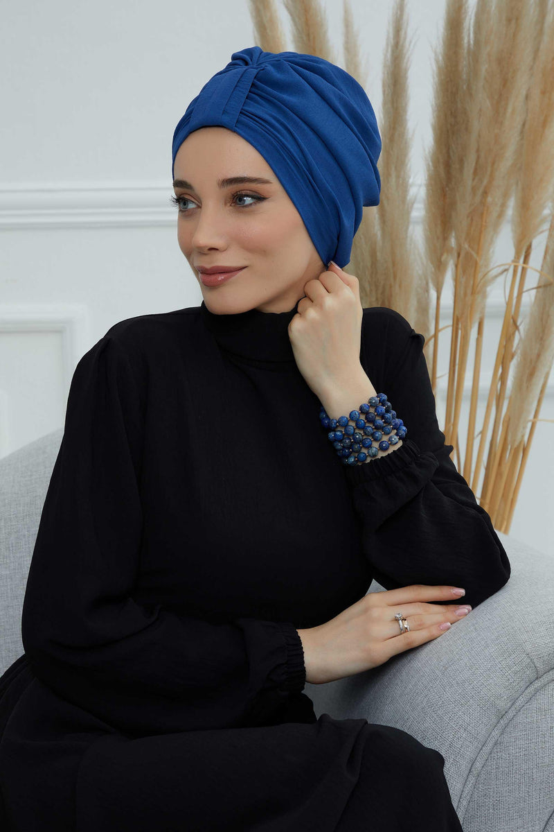 Sun Protective Aerobin Bonnet Cap for Women, Stylish & Flexible Wrinkle-Resistant Instant Turban, Comfortable Chemo Headwear for Women,B-69 Blue