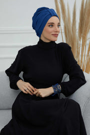 Sun Protective Aerobin Bonnet Cap for Women, Stylish & Flexible Wrinkle-Resistant Instant Turban, Comfortable Chemo Headwear for Women,B-69 Blue