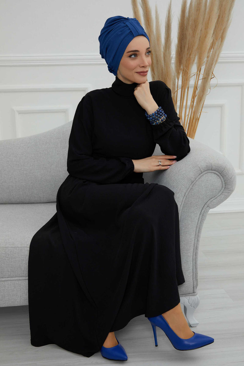 Sun Protective Aerobin Bonnet Cap for Women, Stylish & Flexible Wrinkle-Resistant Instant Turban, Comfortable Chemo Headwear for Women,B-69 Blue