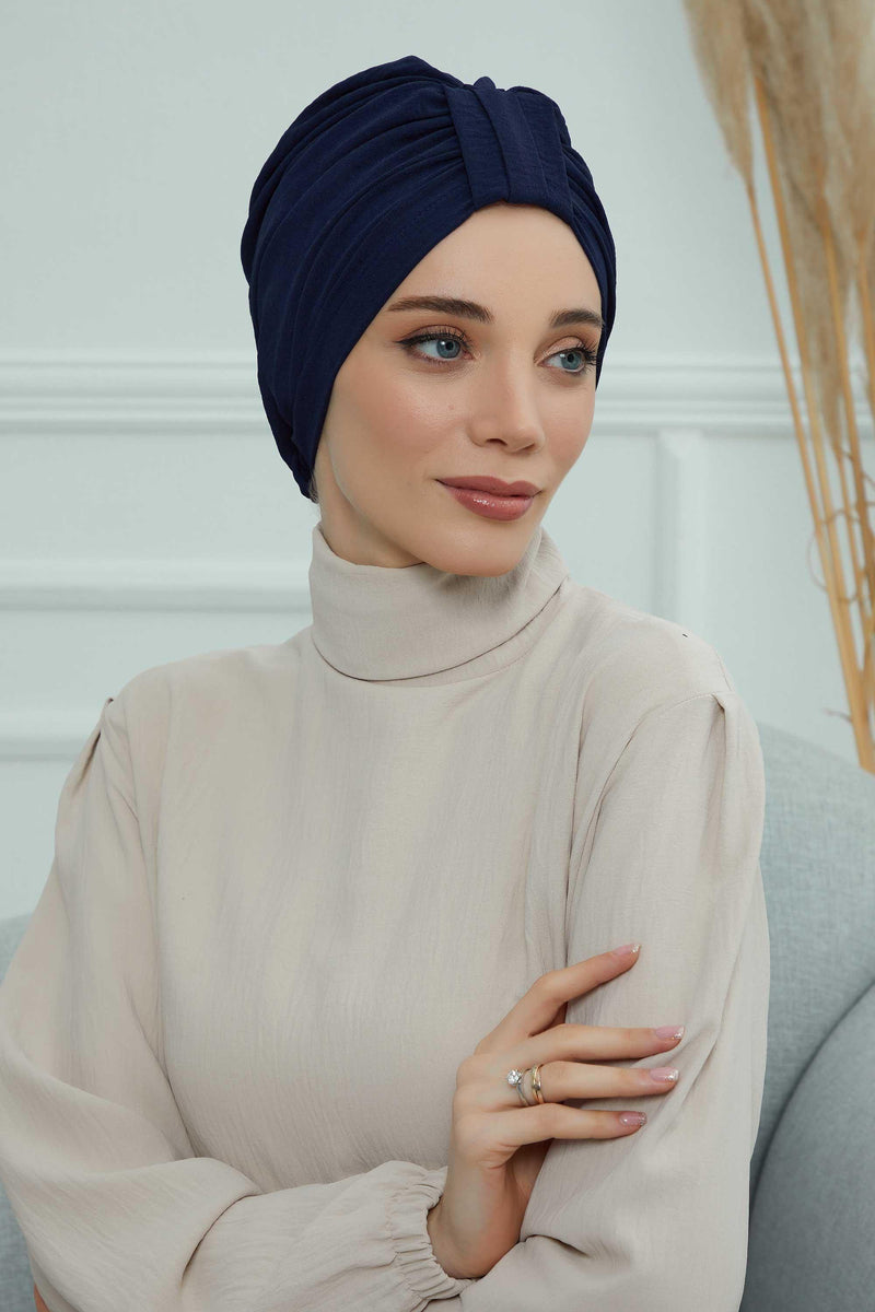 Sun Protective Aerobin Bonnet Cap for Women, Stylish & Flexible Wrinkle-Resistant Instant Turban, Comfortable Chemo Headwear for Women,B-69 Navy Blue