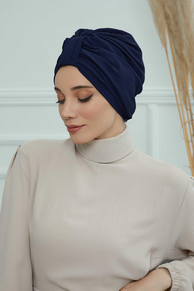 Sun Protective Aerobin Bonnet Cap for Women, Stylish & Flexible Wrinkle-Resistant Instant Turban, Comfortable Chemo Headwear for Women,B-69 Navy Blue
