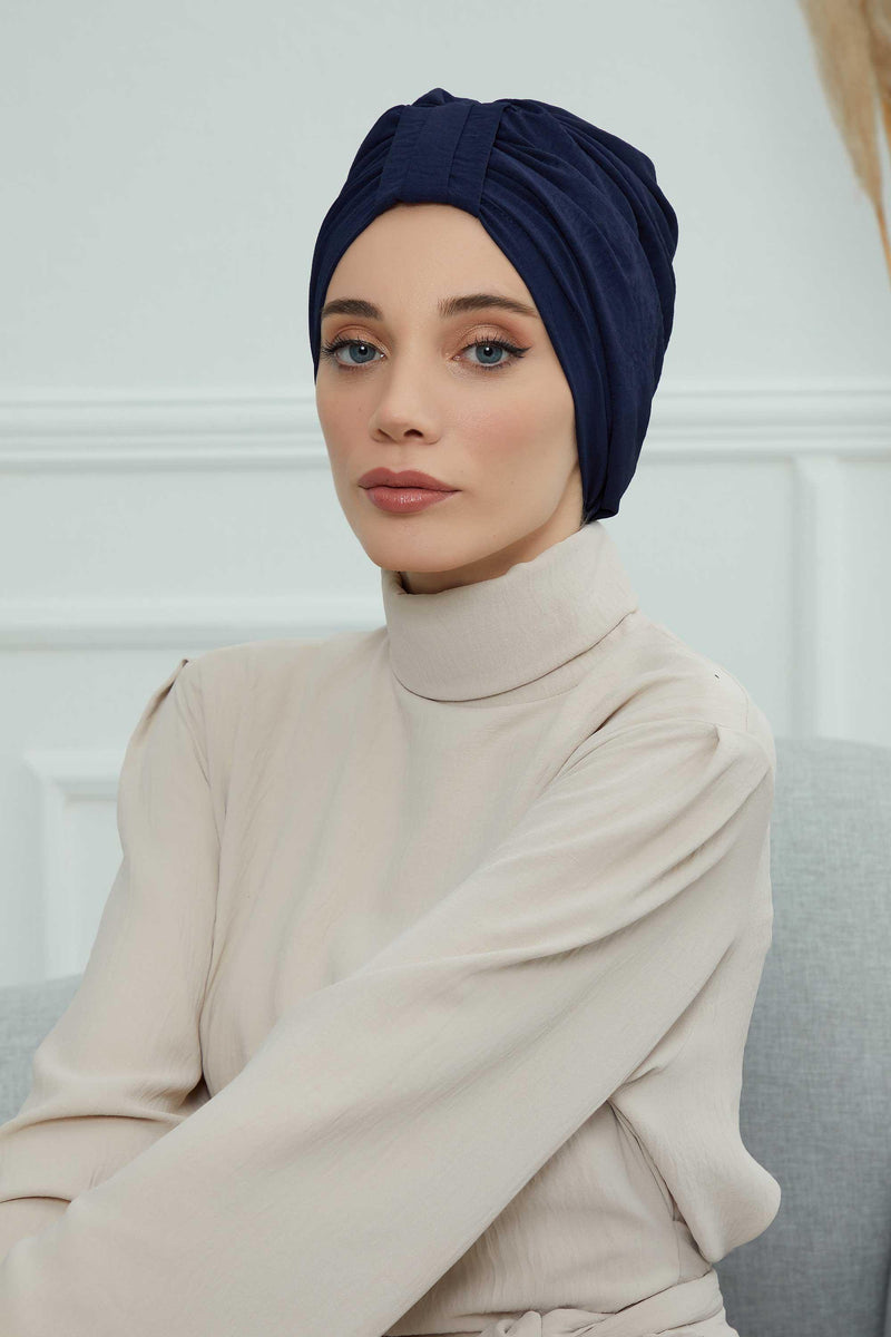 Sun Protective Aerobin Bonnet Cap for Women, Stylish & Flexible Wrinkle-Resistant Instant Turban, Comfortable Chemo Headwear for Women,B-69 Navy Blue