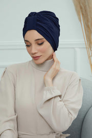 Sun Protective Aerobin Bonnet Cap for Women, Stylish & Flexible Wrinkle-Resistant Instant Turban, Comfortable Chemo Headwear for Women,B-69 Navy Blue