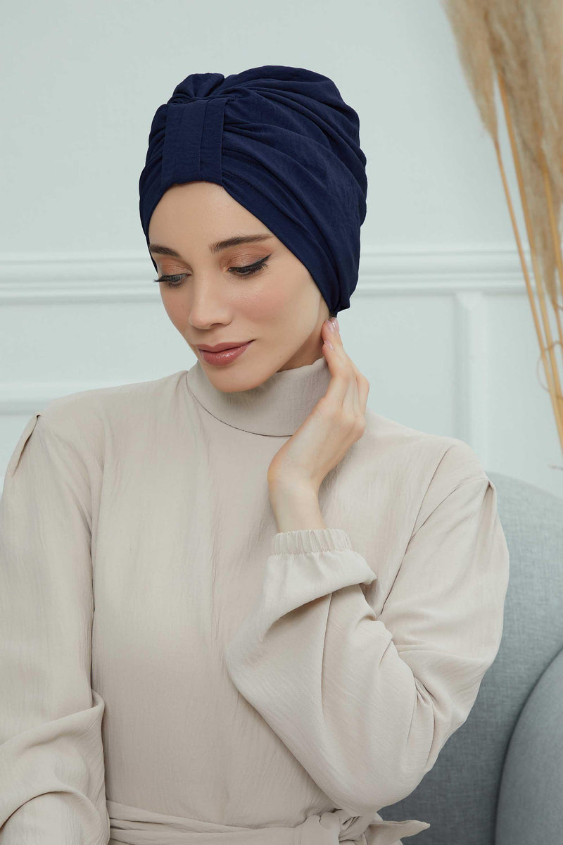Sun Protective Aerobin Bonnet Cap for Women, Stylish & Flexible Wrinkle-Resistant Instant Turban, Comfortable Chemo Headwear for Women,B-69 Navy Blue