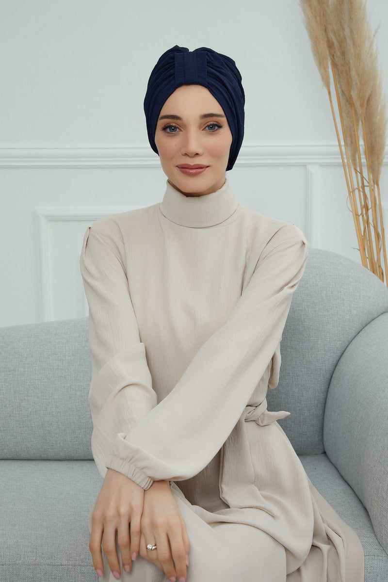 Sun Protective Aerobin Bonnet Cap for Women, Stylish & Flexible Wrinkle-Resistant Instant Turban, Comfortable Chemo Headwear for Women,B-69 Navy Blue