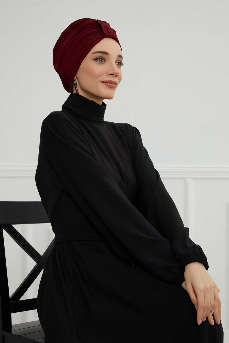 Sun Protective Aerobin Bonnet Cap for Women, Stylish & Flexible Wrinkle-Resistant Instant Turban, Comfortable Chemo Headwear for Women,B-69 Maroon