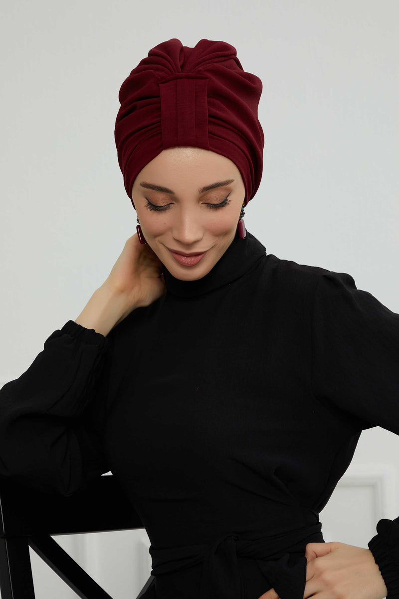 Sun Protective Aerobin Bonnet Cap for Women, Stylish & Flexible Wrinkle-Resistant Instant Turban, Comfortable Chemo Headwear for Women,B-69 Maroon