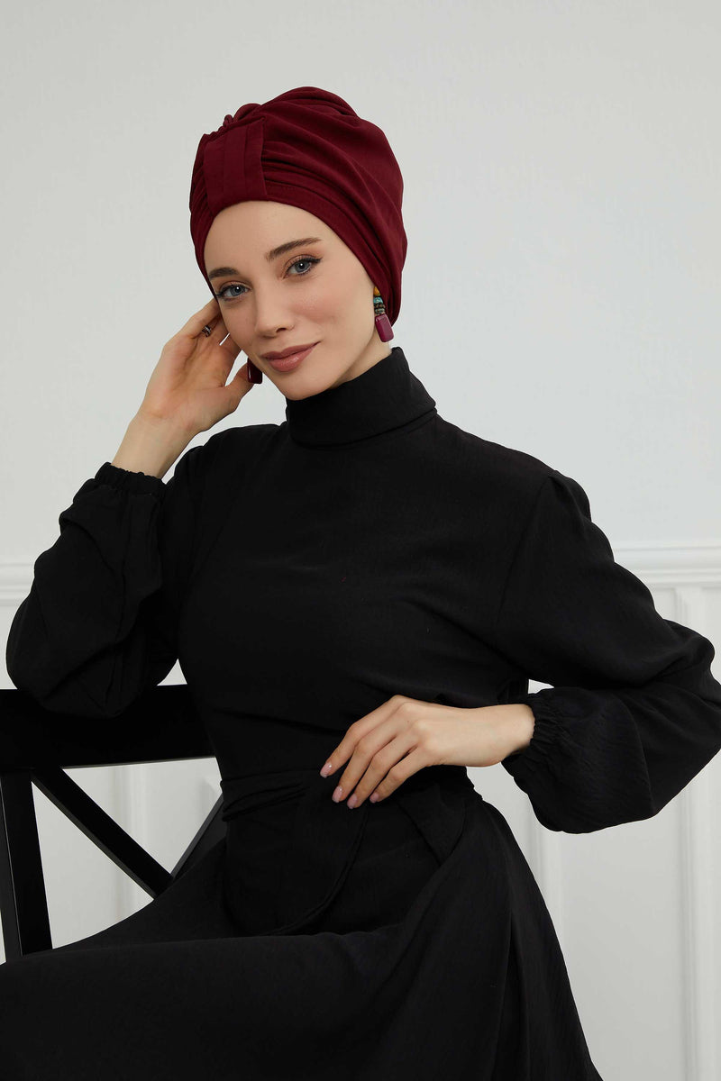 Sun Protective Aerobin Bonnet Cap for Women, Stylish & Flexible Wrinkle-Resistant Instant Turban, Comfortable Chemo Headwear for Women,B-69 Maroon