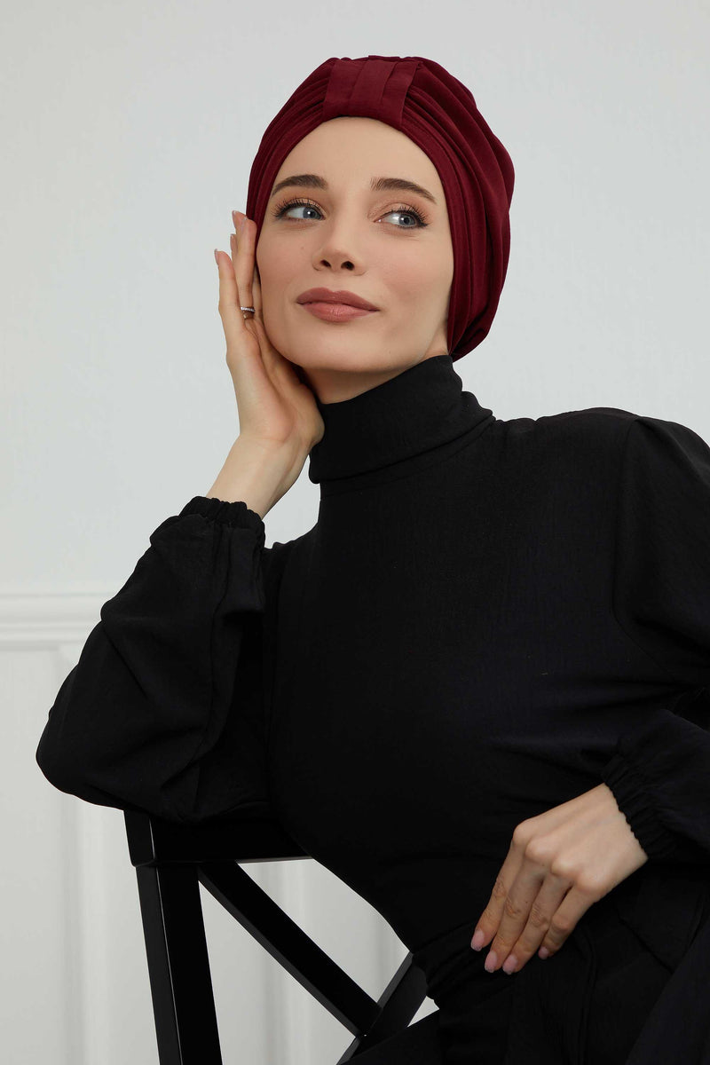 Sun Protective Aerobin Bonnet Cap for Women, Stylish & Flexible Wrinkle-Resistant Instant Turban, Comfortable Chemo Headwear for Women,B-69 Maroon