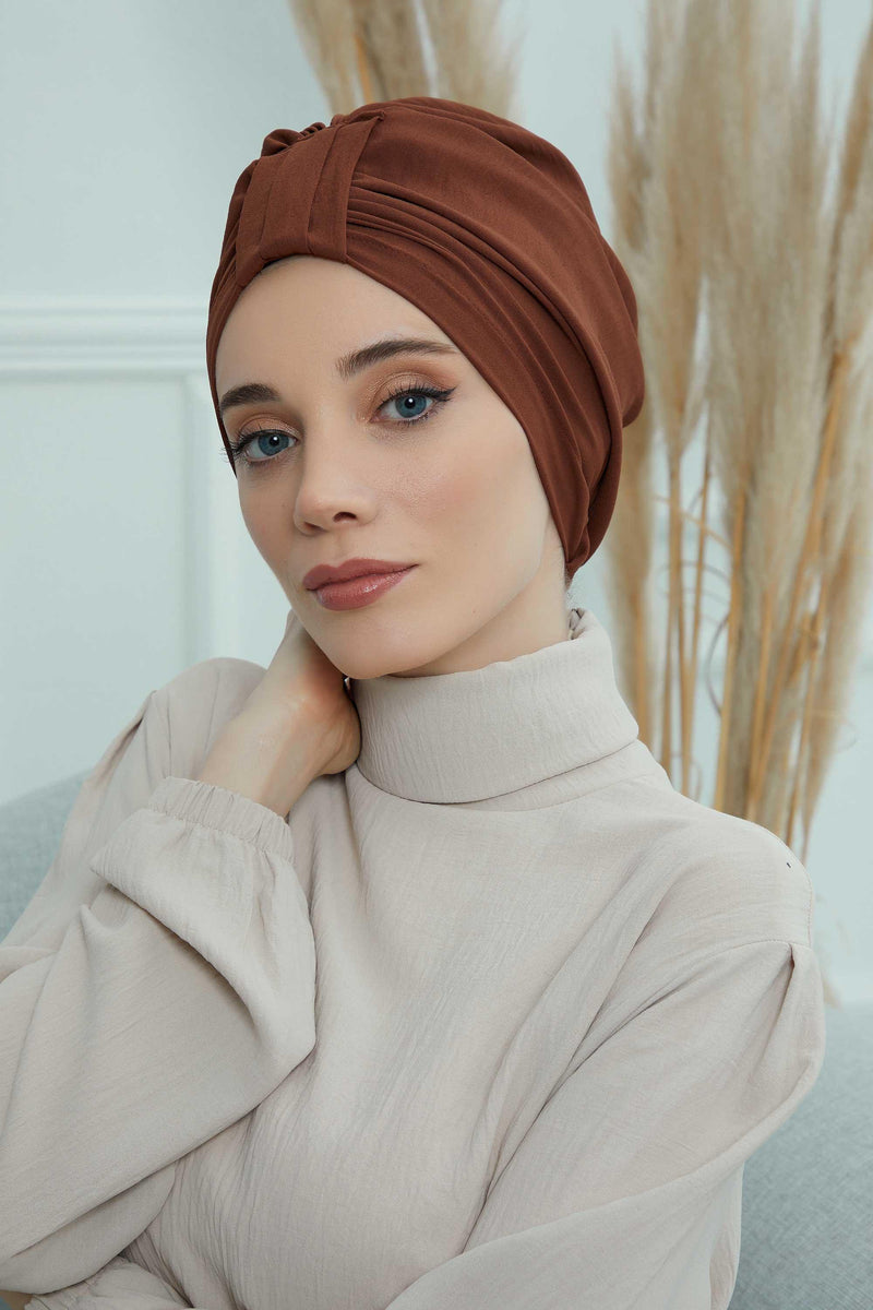 Sun Protective Aerobin Bonnet Cap for Women, Stylish & Flexible Wrinkle-Resistant Instant Turban, Comfortable Chemo Headwear for Women,B-69 Cinnamon