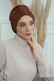 Sun Protective Aerobin Bonnet Cap for Women, Stylish & Flexible Wrinkle-Resistant Instant Turban, Comfortable Chemo Headwear for Women,B-69 Cinnamon