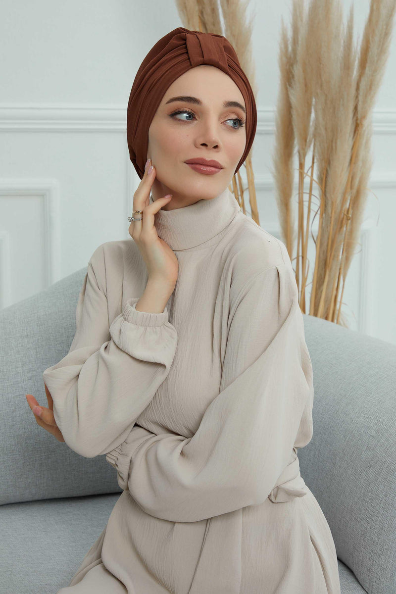 Sun Protective Aerobin Bonnet Cap for Women, Stylish & Flexible Wrinkle-Resistant Instant Turban, Comfortable Chemo Headwear for Women,B-69 Cinnamon