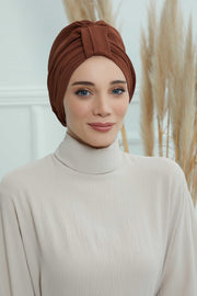 Sun Protective Aerobin Bonnet Cap for Women, Stylish & Flexible Wrinkle-Resistant Instant Turban, Comfortable Chemo Headwear for Women,B-69 Cinnamon