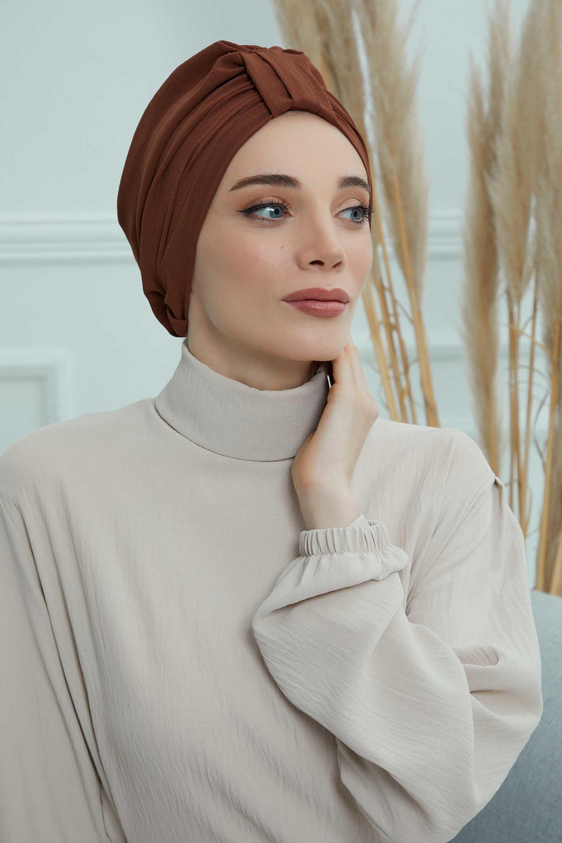 Sun Protective Aerobin Bonnet Cap for Women, Stylish & Flexible Wrinkle-Resistant Instant Turban, Comfortable Chemo Headwear for Women,B-69 Cinnamon