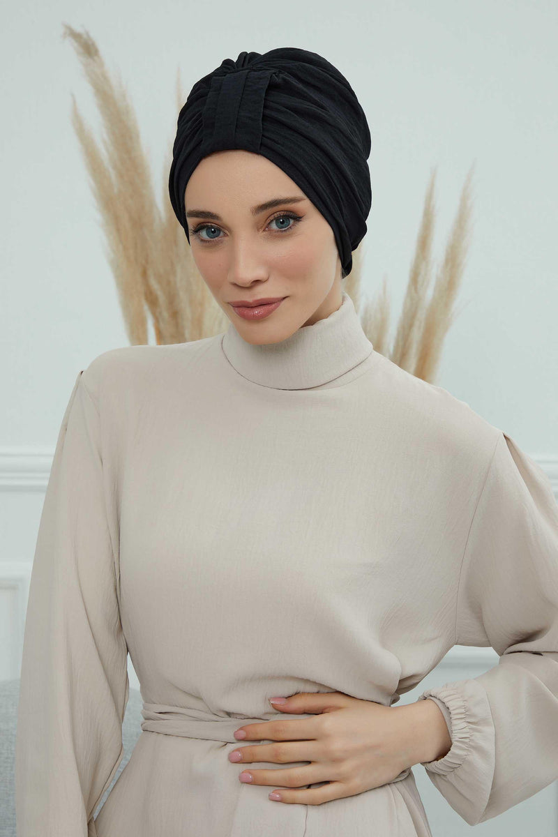 Sun Protective Aerobin Bonnet Cap for Women, Stylish & Flexible Wrinkle-Resistant Instant Turban, Comfortable Chemo Headwear for Women,B-69 Black