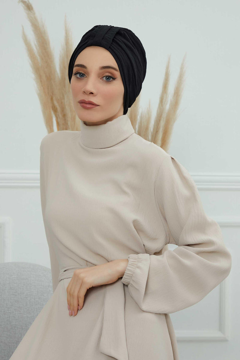 Sun Protective Aerobin Bonnet Cap for Women, Stylish & Flexible Wrinkle-Resistant Instant Turban, Comfortable Chemo Headwear for Women,B-69 Black