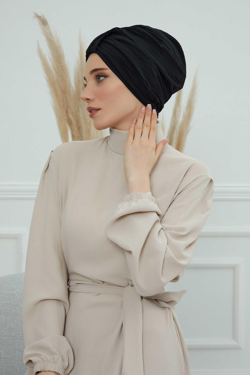 Sun Protective Aerobin Bonnet Cap for Women, Stylish & Flexible Wrinkle-Resistant Instant Turban, Comfortable Chemo Headwear for Women,B-69 Black