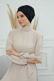 Sun Protective Aerobin Bonnet Cap for Women, Stylish & Flexible Wrinkle-Resistant Instant Turban, Comfortable Chemo Headwear for Women,B-69 Black