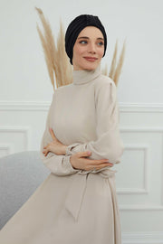 Sun Protective Aerobin Bonnet Cap for Women, Stylish & Flexible Wrinkle-Resistant Instant Turban, Comfortable Chemo Headwear for Women,B-69 Black