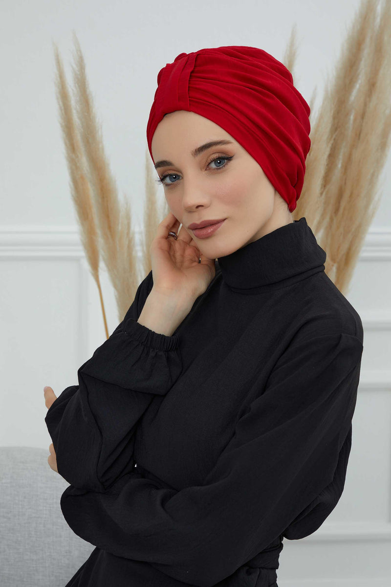 Sun Protective Aerobin Bonnet Cap for Women, Stylish & Flexible Wrinkle-Resistant Instant Turban, Comfortable Chemo Headwear for Women,B-69 Red